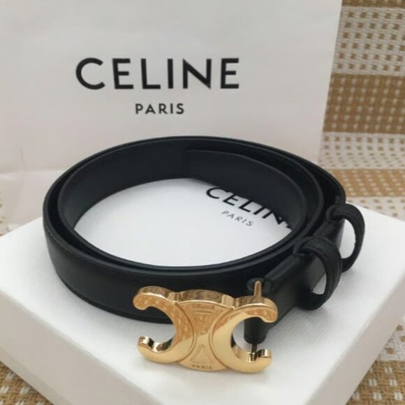 Celine Black Belt with Gold Buckle - Picture 1 of 6